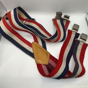 Vintage 60s Nicholas No 111 Suspenders Red White Blue Striped Made in USA Braces